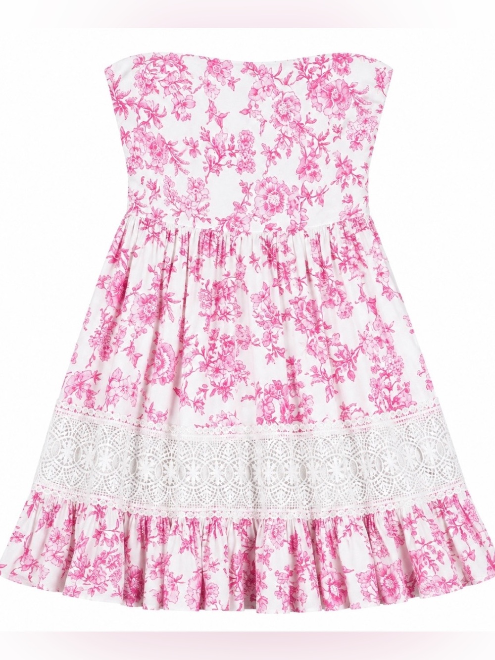 Altar'd State Scottlyn Strapless Floral Lace Mini Dress Pink White Toile Print M